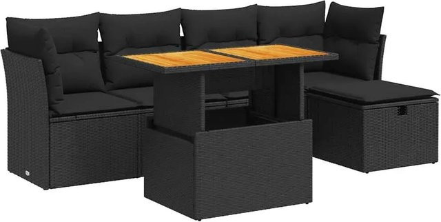 vidaXL 6-teilige Garten-Sofagarnitur aus Poly-Rattan mit Kissen in Schwarz - Bild 1