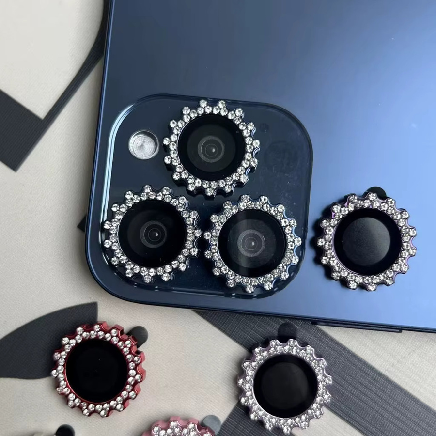 Aruiser Diamant Glitter Kamera Schutz für iPhone 15 Pro Max und iPhone 15 Pro, Bling Metall Objektiv Ring mit gehärtetem Glas, Blau, 2-3 Stück - Bild 2