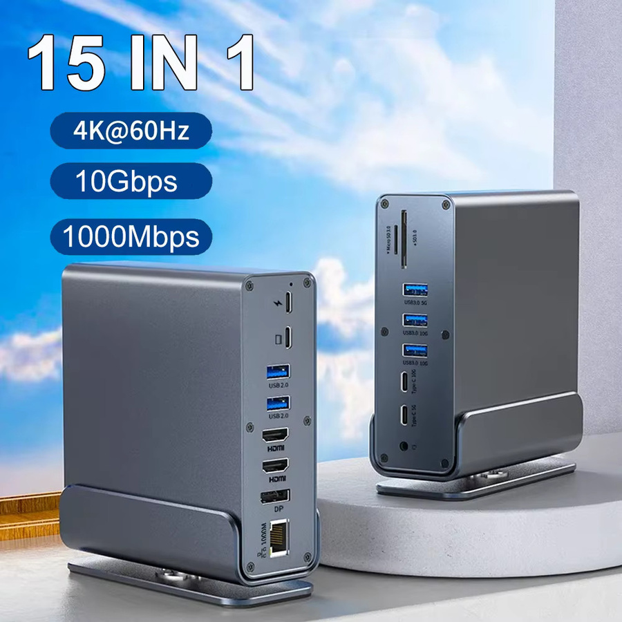 KEBIDUMEI 15-in-1 USB-C Dockingstation Hub in Grau mit HDMI 4K@60Hz, 10Gbps USB 3.2, PD 100W und RJ45 Gigabit Ethernet für deinen PC-Adapter - Bild 5