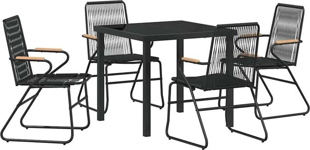 vidaXL Garten Essgruppe 5-teilig aus PVC-Rattan und Stahl in Schwarz mit Einscheibensicherheitsglas, Tisch B: 80 cm, T: 73 cm, H: 80 cm und 4 Stühlen H: 80 cm, B: 80 cm, T: 73 cm - Bild 1