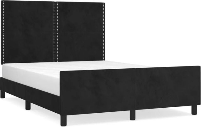 vidaXL Bettgestell mit Kopfteil aus Samt und Lärchenholz in Schwarz, B/T/H: 140 x 190 x 128 cm - Bild 1