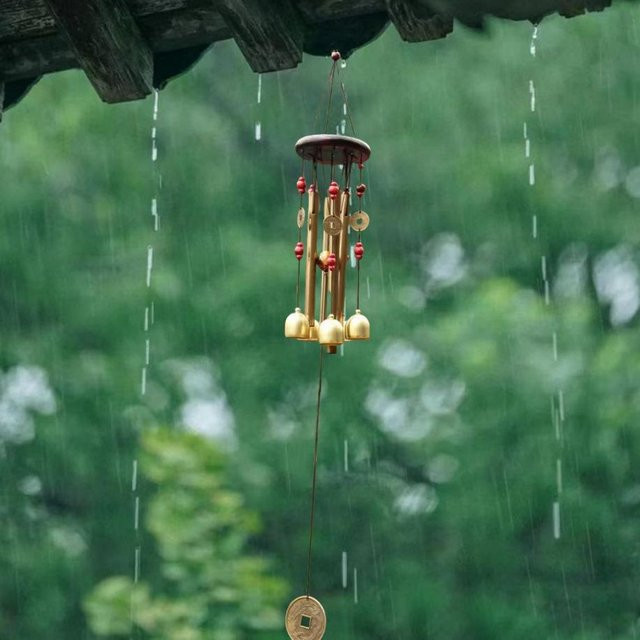 Yiran Furniture Retro Windspiel aus Metall mit 4 Röhren und 5 Glocken in Bronze und Gold für Garten und Außenbereich - Bild 1