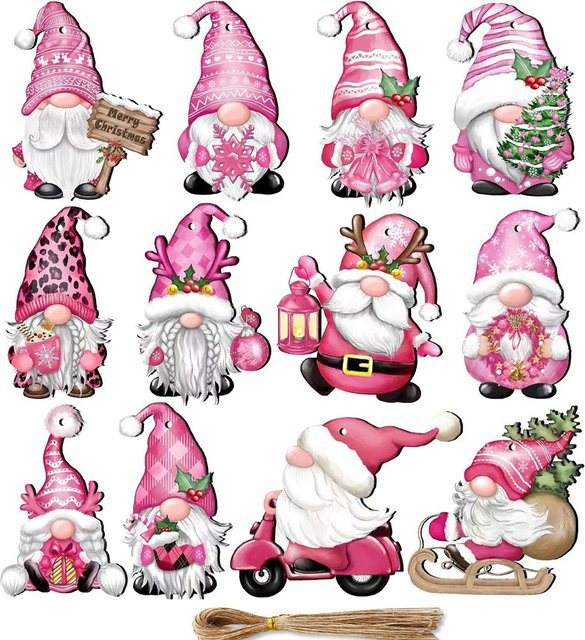 12 Stück Weihnachts-Holzornamente Santa Claus in Rosa und Blau für Kinder und Neujahr - Bild 1
