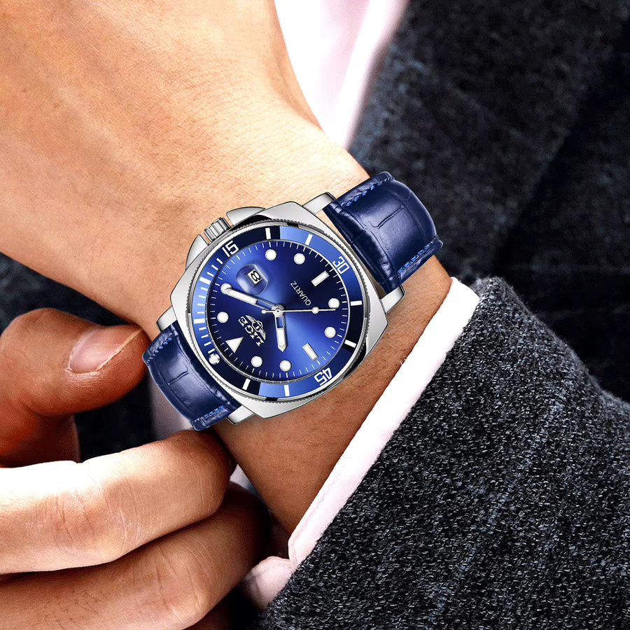 LIGE Armbanduhr Quarz, Leder, Blau, Herren - Bild 5