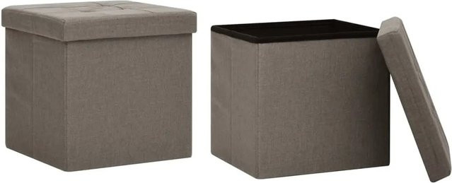 vidaXL Hocker mit Stauraum 2er Set in Taupe Leinenoptik B/T/H: 38 x 38 x 38 cm - Bild 1