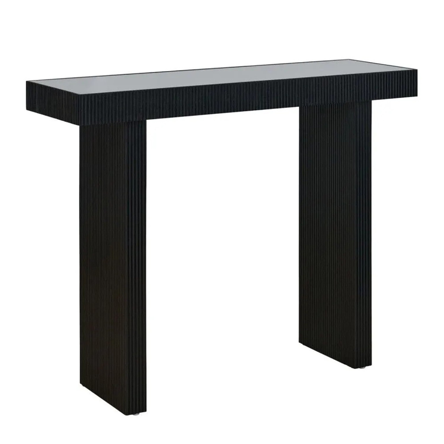 Svita Alvaro Konsolentisch in Rattanoptik mit Glasplatte, Schwarz, B/T/H: 110 x 38 x 85 cm - Bild 2