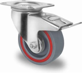 CASCOO Lenkrolle Serie T6P2 mit Totalfeststeller und Rollenlager, Durchmesser: 100 mm, verzinkt in Grau/Rot/Silber - Bild 1