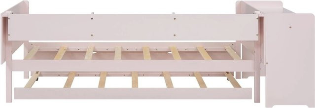 KOMHTOM Flaches Kinderbett mit Ausziehfunktion, Schreibtisch und drei Regalen, Rosa, B/T/H: 90 x 200 x 112 cm - Bild 1