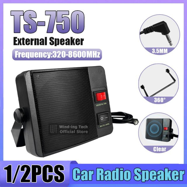 RONGYIN TS-750 externer Lautsprecher mit 3,5 mm Klinkenanschluss in Schwarz für QYT, Yaesu, Icom und Kenwood Funkgeräte - Bild 1