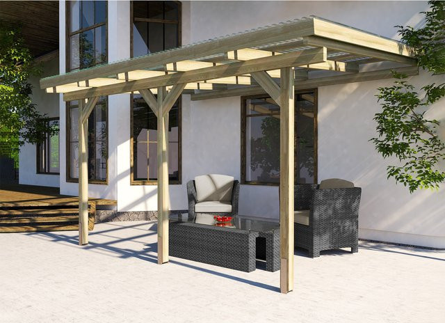 Weka Terrassenüberdachung 671 in Grün/Braun mit Kunststoffdach, Breite: 347 cm - Bild 1