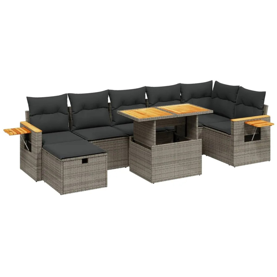 vidaXL 8-tlg. Garten-Sofagarnitur aus Polyrattan mit Kissen und Couchtisch in Grau - Bild 2
