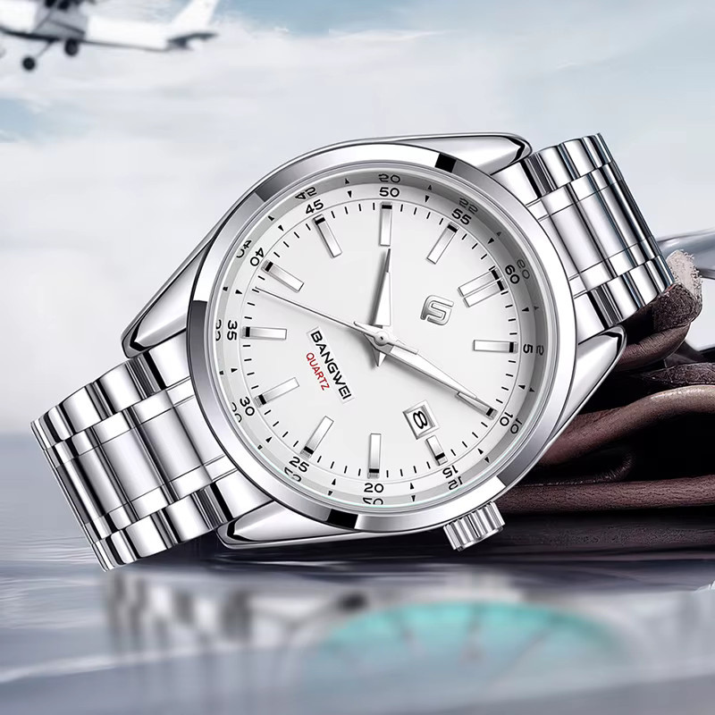 BANGWEI Armbanduhr Quarz, Edelstahl, Silber, Weiß, Herren - Bild 4