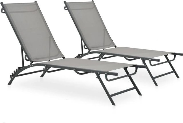 vidaXL Sonnenliegen 2er Set aus Stahl und Textilene in Grau mit verstellbarer Kopfstütze - Bild 1