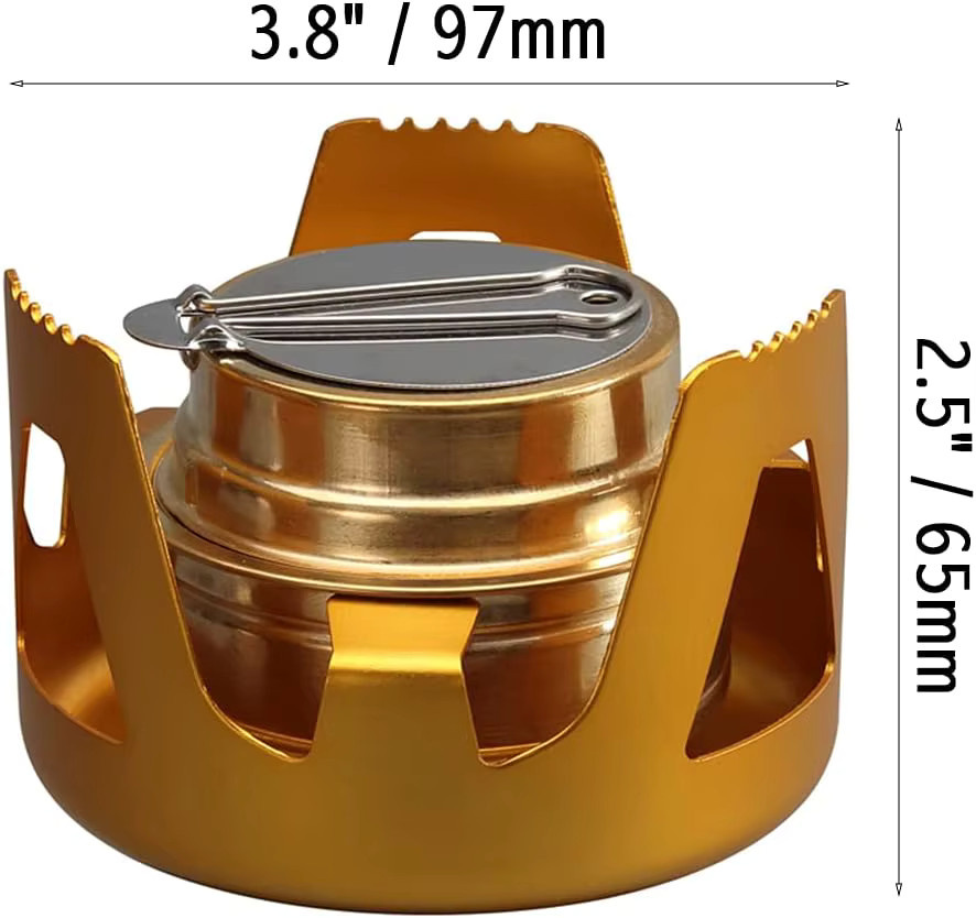 YTYIN Mini Spiritus-Alkoholofen Set aus Messing in Gold für Outdoor und Camping mit abnehmbarem Topfständer - Bild 2