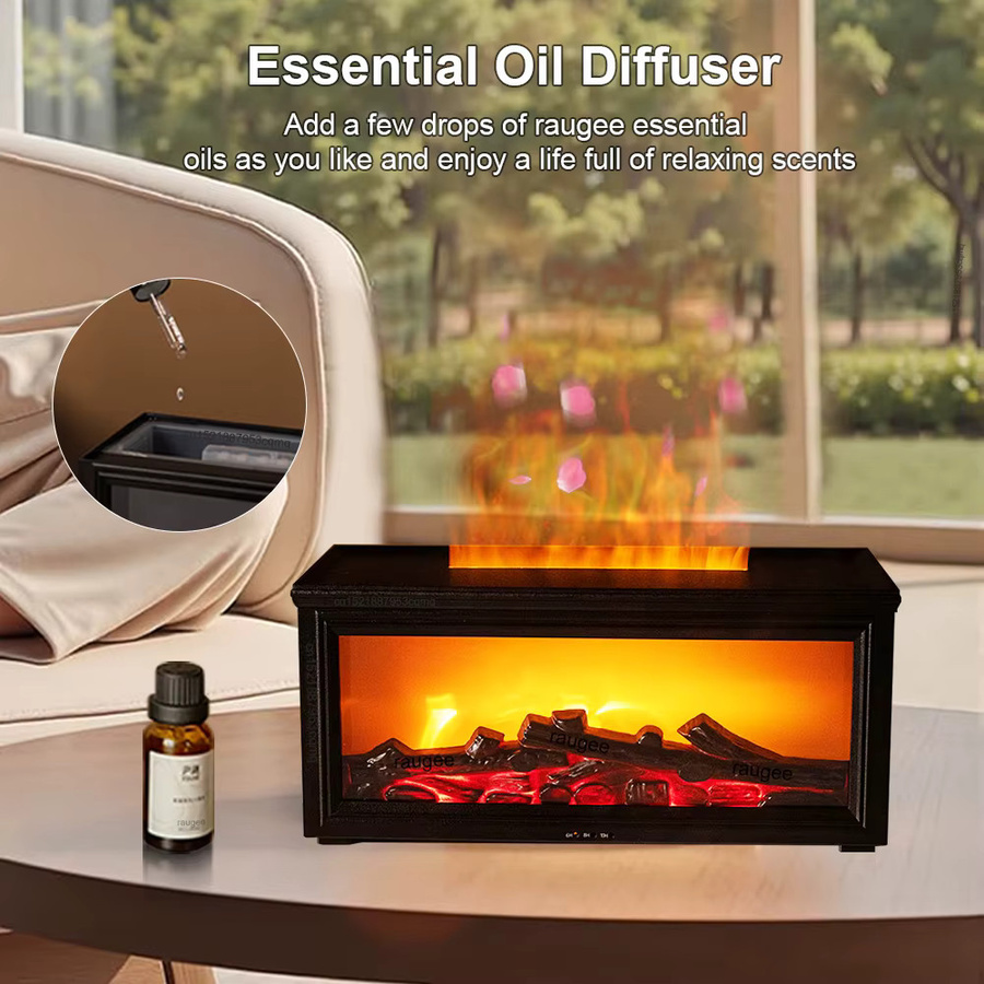 raugee Aroma Luftbefeuchter mit Flammen-Effekt, Ultraschall Diffusor für ätherische Öle, Schwarz, mit Fernbedienung und Duftfach - Bild 5
