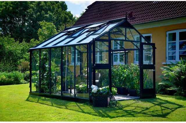 Juliana Gewächshaus Premium 10 in Anthrazit-Schwarz mit Fundamentrahmen, Sicherheitsglas und Regenrinnen - Bild 1