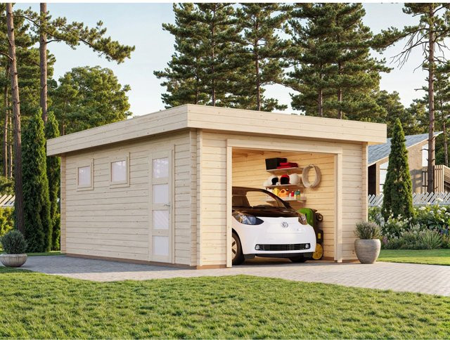 Palmako Garage Rasmus aus Fichtenholz in Beige mit Zylinderschloss, Breite: 360 cm, Tiefe: 550 cm - Bild 1