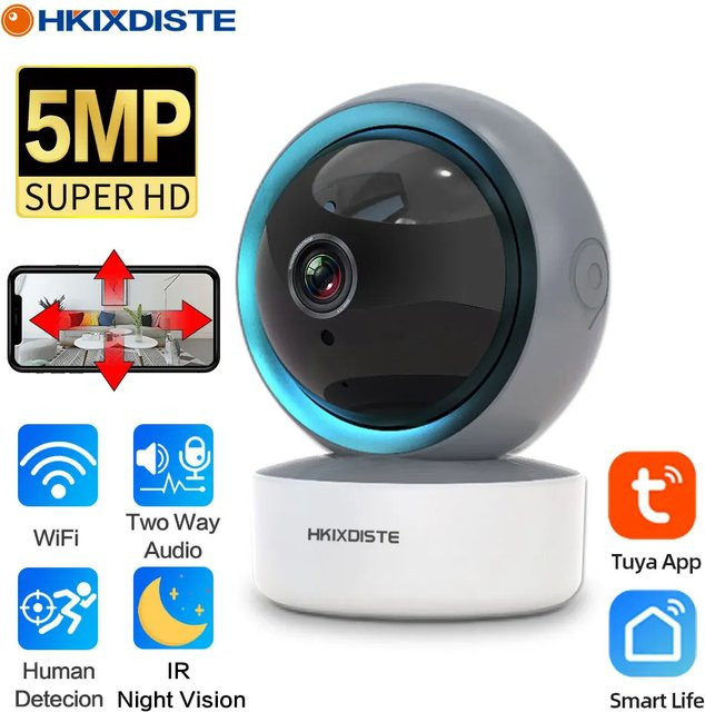 Tuya Smart Life WLAN Sicherheitskamerasystem, 5MP PTZ IP Überwachungskamera mit 2K Auflösung, 2-Wege-Audio, Weiß - Bild 1