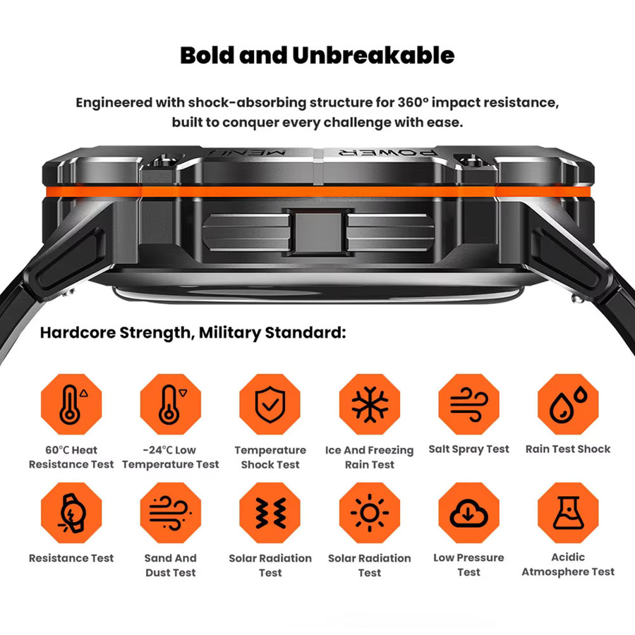 CRTORRS Herren Militär T REX 3 Smartwatch in Schwarz mit 1,73 Zoll AMOLED Display, Kompass, Bluetooth-Anruffunktion und 1ATM Wasserdichtigkeit für iOS und Android - Bild 5