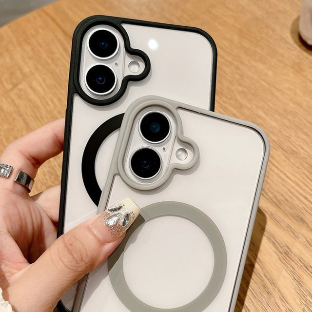 Transparente MagSafe Magnetische Hülle für iPhone 11 bis 17 Pro Max kompatibel mit kabellosem Laden in Schwarz - Bild 1