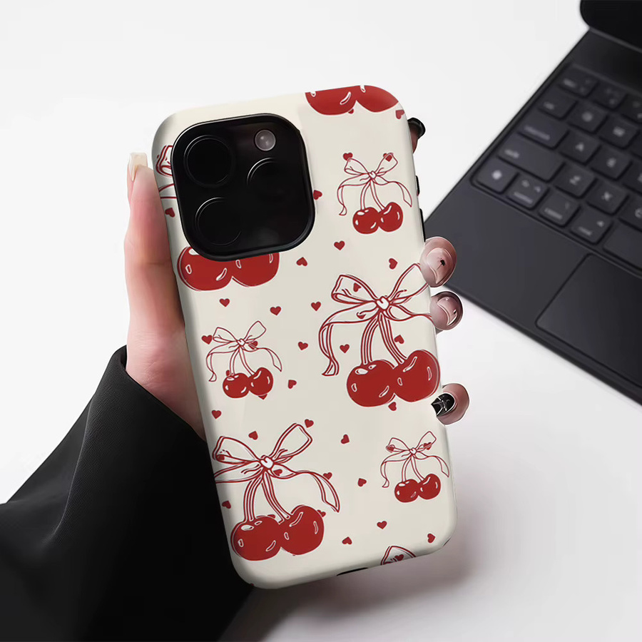 Potdemiel Magnetische Tough Case Handyhülle mit Kirschbogen Design für iPhone 17 16 15 14 13 Pro Max Plus, Burgunderrot - Bild 3