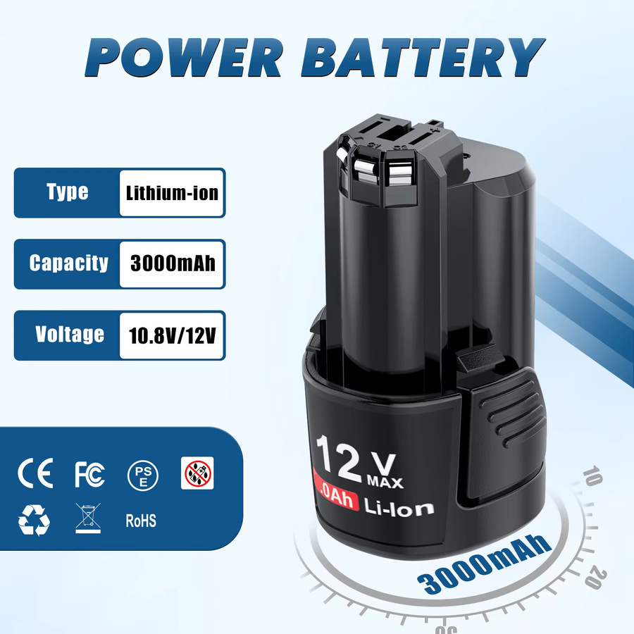 Bosch Ersatzbatterie 12V mit 3000mAh in Schwarz für Elektrowerkzeuge BAT412A BAT414 BAT411 BAT412 - Bild 5