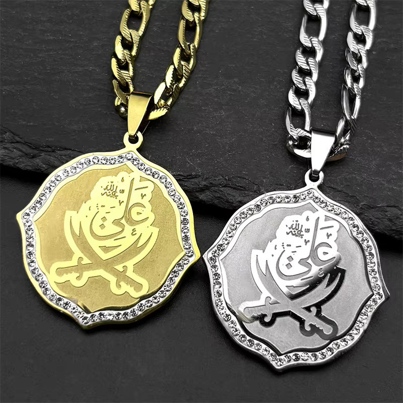 JYTF Halskette Edelstahl, Zulfiqar Anhänger, Gold, Zirkonia, Unisex - Bild 2