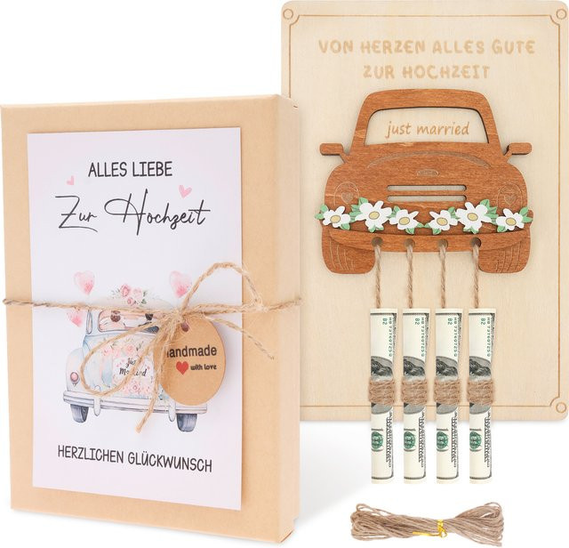 Hochzeits Glückwunschkarten als Geldhalter für Bargeld in Braun für Hochzeit, Verlobung und Jahrestag - Bild 1