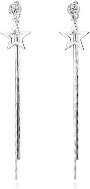 Quastenohrringe 925 Sterlingsilber, Zirkonia, Stern, Damen, weiß - Bild 1