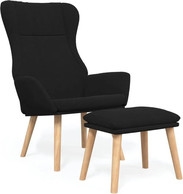 vidaXL Relaxsessel mit Hocker in Schwarz aus Stoff und Metall mit Holzgestell - Bild 1
