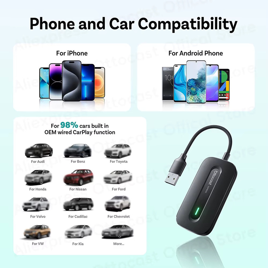 OTTOCAST Play2Video Express Wireless CarPlay und Android Auto Adapter für YouTube und Netflix in Schwarz - Bild 6