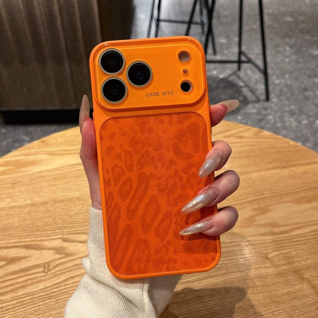 Stoßfeste Handyhülle mit Leopard-Muster und Linsenschutz für Apple iPhone 14 Pro, 13, 16, 17 Pro Max in Orange - Bild 1