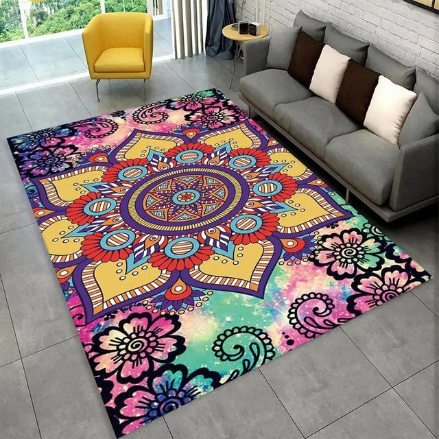 Lodestar Mandala Bereichsteppich im böhmischen Stil mit bunten floralen und geometrischen Mustern, Mehrfarbig, B/T: 80 x 120 cm - Bild 1
