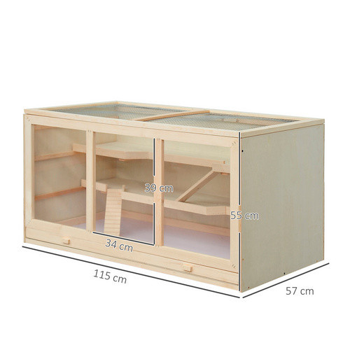 PawHut Hamsterkäfig aus Tannenholz und PVC in Braun, B/H/T: 57 x 55 x 115 cm - Bild 3