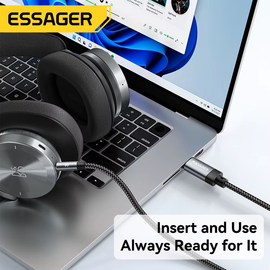 Essager USB-C auf 3,5 mm Klinke Audio-Adapter AUX-Kabel für Kopfhörer und Autolautsprecher, Schwarz - Bild 4