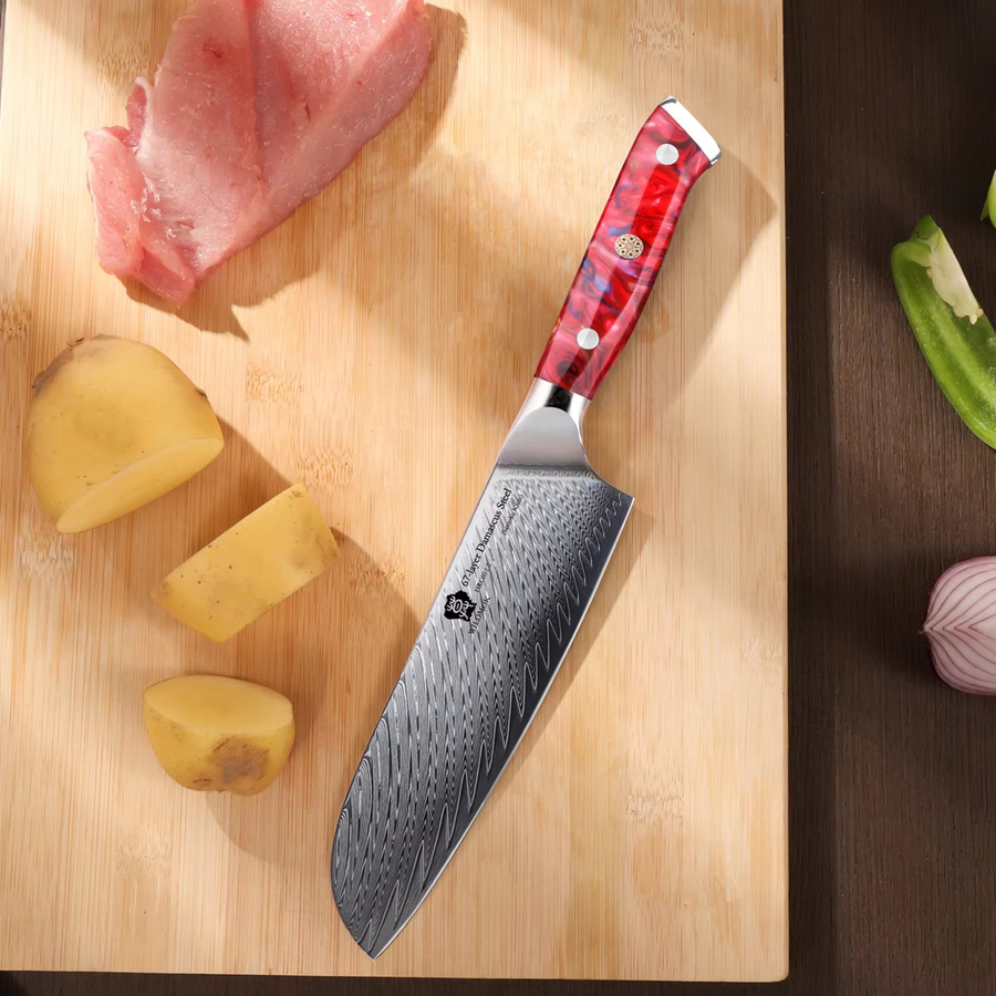 WILDMOK 2-teiliges Damaszener Messerset aus VG10 Stahl mit Santoku- und Kochmesser in Grün und Multicolour - Bild 4