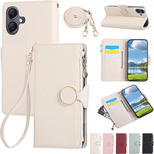 Crossbody Lanyard Wallet Handyhülle für Samsung Galaxy A-Serie in Pink oder Beige - Bild 1