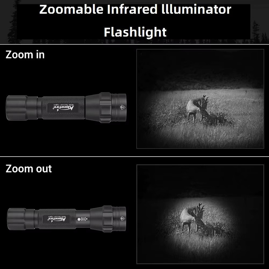 Alonefire Infrarot-LED-Zoomlampe für Nachtsicht in Schwarz aus Metall mit 850nm und 940nm Wellenlängen - Bild 3