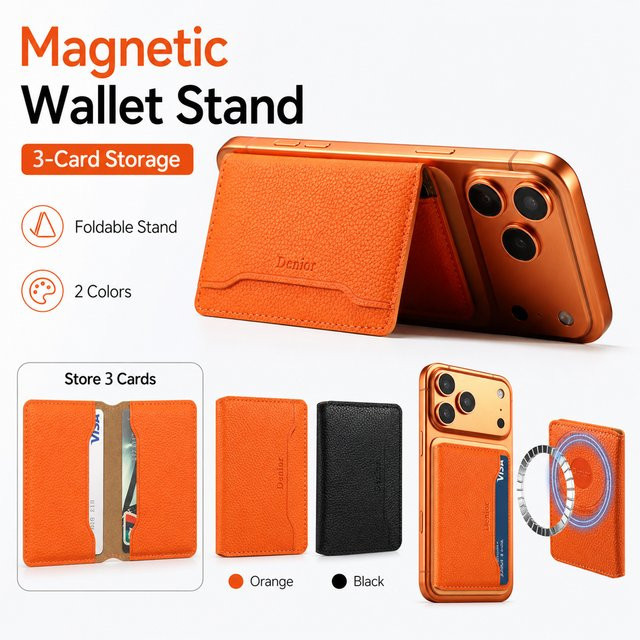 Denior Ultraflacher magnetischer Kartenhalter in Orange mit 3 Kartenfächern für Handys und Handyhüllen - Bild 1