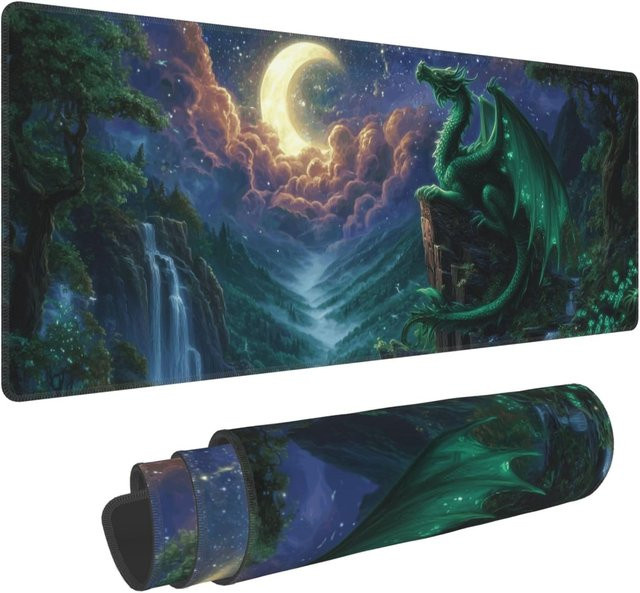Dragon & Moon Extended Gaming-Mauspad XL Schreibtischunterlage Multicolor mit genähten Kanten - Bild 1