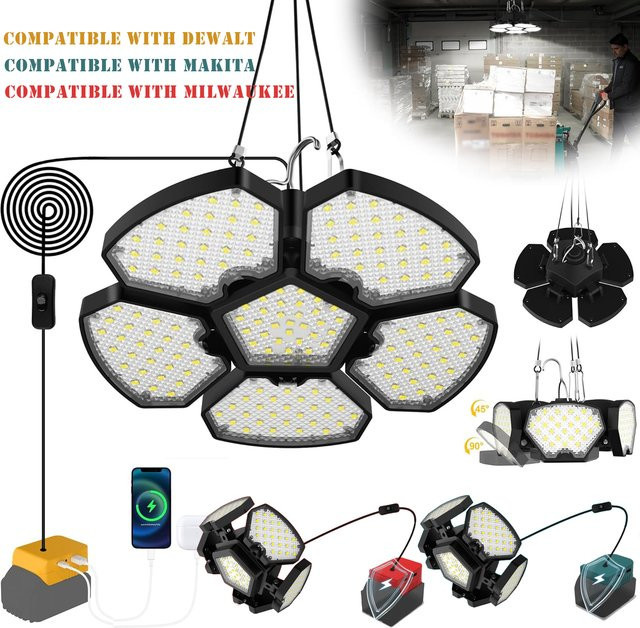 Wiederaufladbare 65W LED-Flutlichtleuchte mit 6500LM für Garten und Arbeit, kompatibel mit Dewalt, Makita und Milwaukee, Farbe: Weiß/Schwarz - Bild 1