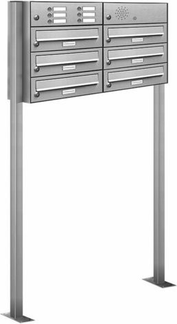 AL Briefkasten-System für 6 Parteien, freistehend, silberfarben, B/H/T: 84,6 x 150 x 27,5 cm - Bild 1