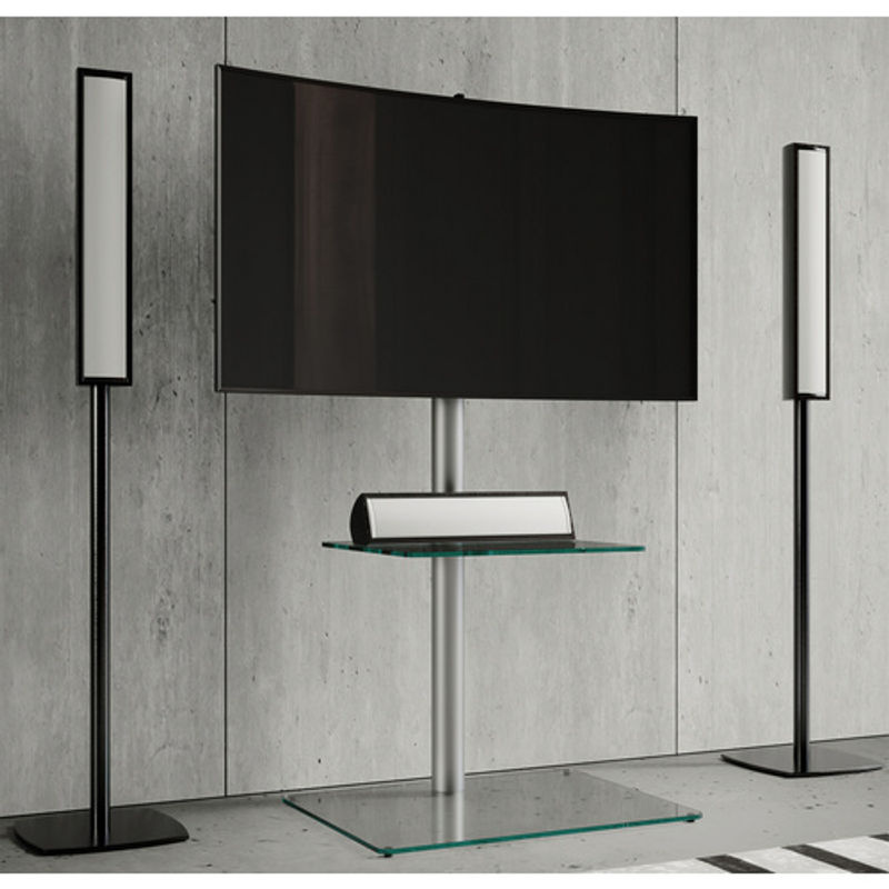 VCM TV Standfuß Alani schwenkbar in Silber aus Stahl und Aluminium mit ESG-Sicherheitsglas für Fernseher 26-70 Zoll, B/T/H: 60 x 45 x 100 cm - Bild 2