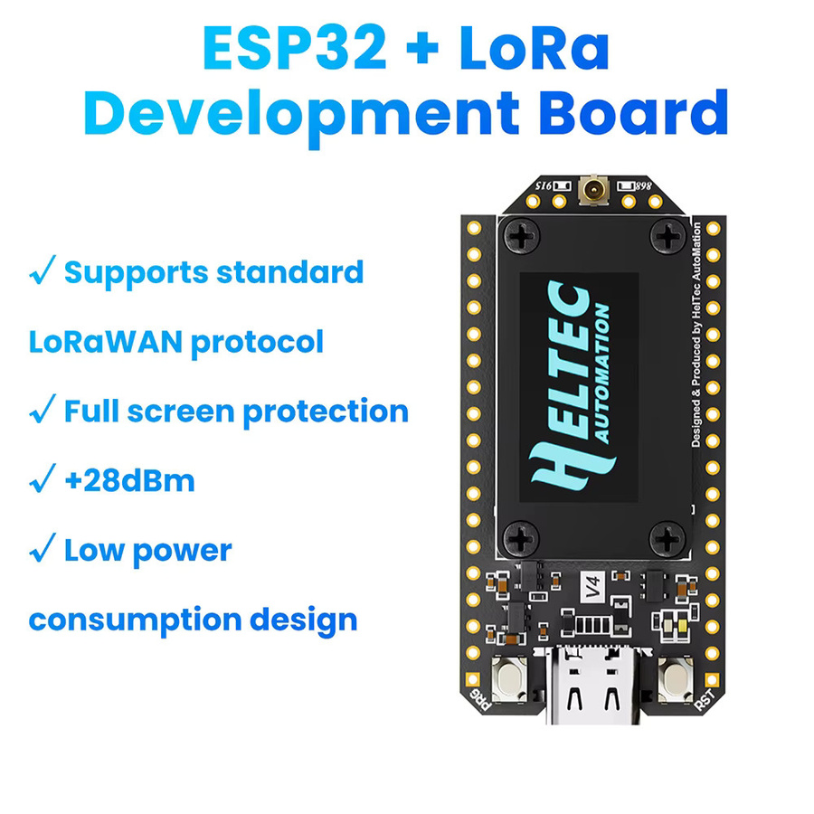Heltec V4 LoRa 32 Dev-Board mit 0,96 Zoll OLED, Solarbetrieb, GPS, ESP32, WiFi und BLE für Arduino IoT Meshtastic in Schwarz - Bild 2