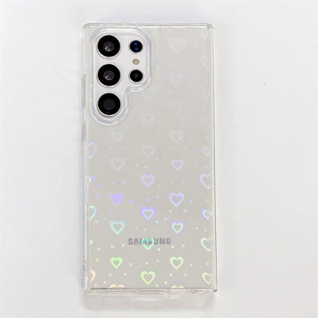Transparente Schutzhülle mit Laser Gradient Liebesherz Design für Samsung Galaxy S26 Ultra S25 S24 S23 S22 A55 A35 S25FE - Bild 1