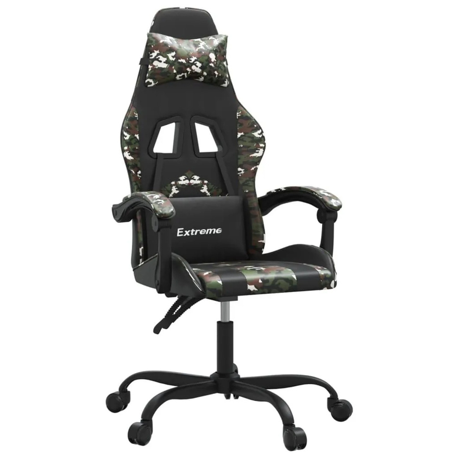 vidaXL Gaming-Stuhl drehbar in Schwarz und Tarnfarben aus Kunstleder mit Kopfstütze und Rollen - Bild 2