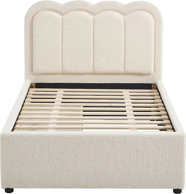 Vente-unique Bettrahmen Nestiako in Creme mit Bouclé-Stoff und Schubladen, Breite: 98 cm, Höhe: 89 cm, Tiefe: 201 cm - Bild 1
