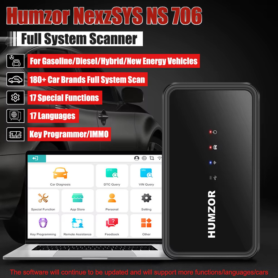 Humzor NexzSYS NS 706 Auto-Komplettsystem-Diagnosetool in Schwarz mit WIFI und USB für Öl, TPMS, SAS und 17 Reset-Dienste sowie ECU Schlüsselprogrammierung - Bild 3