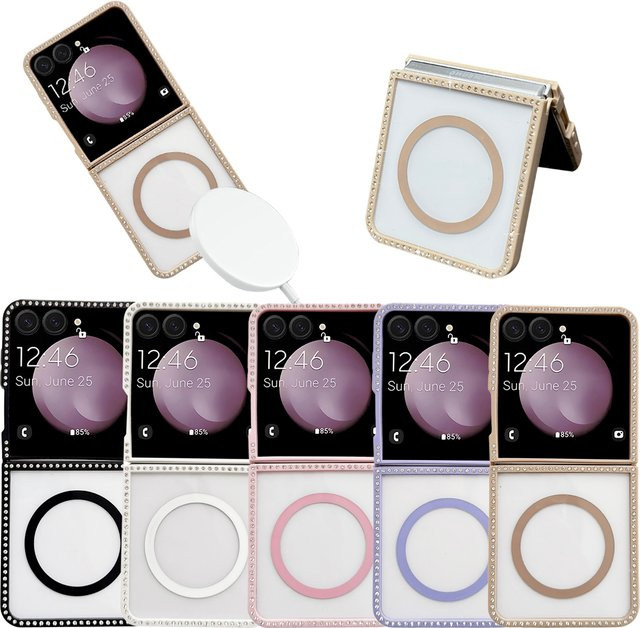 Glitzer Handyhülle mit Diamant-Effekt und Magnetfunktion für Samsung Galaxy Z Flip 6 in Pink - Bild 1
