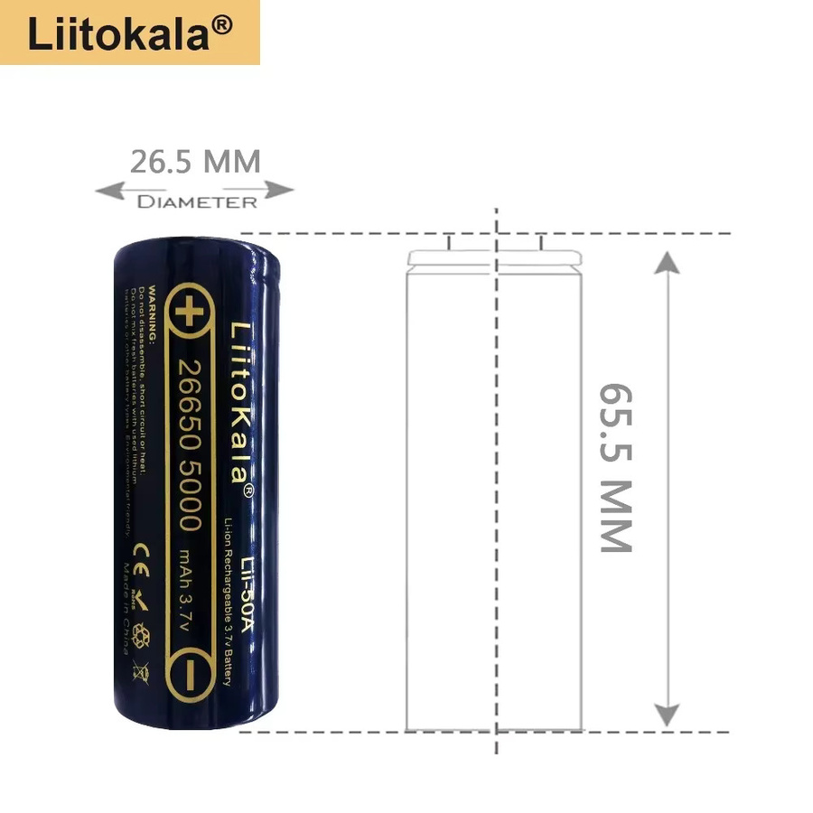 LiitoKala Li-Ionen-Akku 26650 mit 5000mAh und 20A Entladestrom in Schwarz - Bild 3